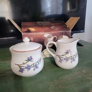 Floral Cream and Sugar Set - White and Purple